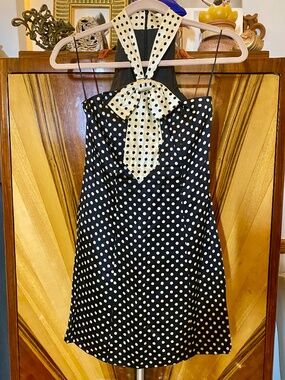 Moschino Cheap and Chic Vintage Polka Dot Halter Mini Dress Cream Bow 38 IT US 2